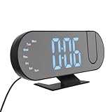 HEALEEP Sveglia Digitale da Comodino con Proiezione a Led, Orologio a Specchio Multifunzione per Camera da Letto, Display Luminoso e Batteria di Backup per Uso Notturno