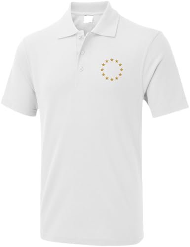 Image of Embroidered European Star Polo T Shirt, European Union EU Stars Flag Polo T Shirt White