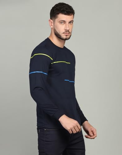 Image of INKKR Striped Men's Round Neck Navy Full Sleeve T-Shirt