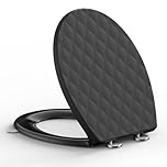 O Shaped Toilet Seat Soft Close,SREWOHS PRO Black PP Loo Seat with Quick Release, Diamond Design WC Seat, Top Fix Easy Install, Anti-Slip Hinges, Universal Fit Bathroom Toilet Seat,44.6 x 37.1 cm