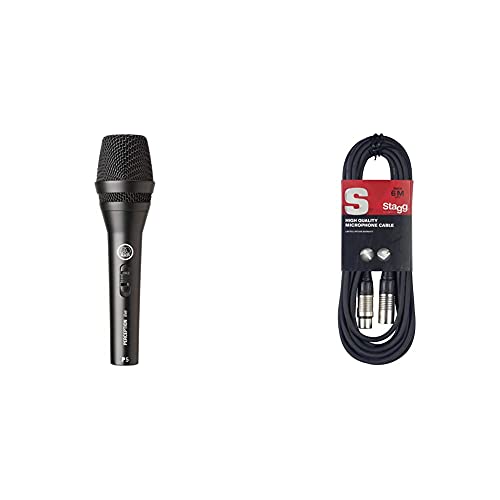 AKG P5s Professionelles dynamisches Live-Gesangsmikrofon mit Schalter & Stagg Hochwertiges Mikrofonkabel XLR-auf XLR-Stecker, 6 m, Schwarz