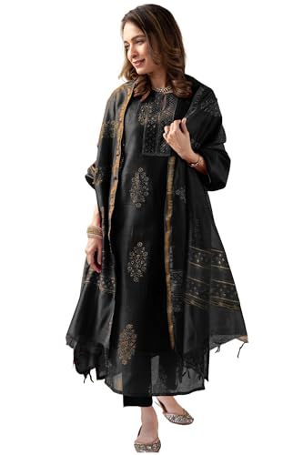 Image of GoSriKi Women's Rayon Viscose Straight Printed Kurta with Pant & Dupatta