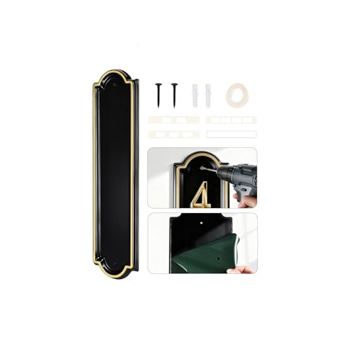 VONDERSO Address Signs for Houses, Self-Adhesive & Pre-Drilled for Easy Mounting, Premium Aluminum House Number Plaque with Weather Powder-Coated Finish – Compatible with 4 Inch Numbers（Gold Rect)