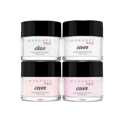 MakarttPro Acrylic Powder Set - 4 Colors 0.5oz Cover Powders for Nail Extension Sculpting & Overlay - Cool Tone Collection for Professionals (Basic Essentials)