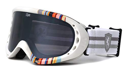 Khan Retro White - Adjustable Snow Goggles for winter skiing and snowboard with 100% UV Protection. One size fits all.