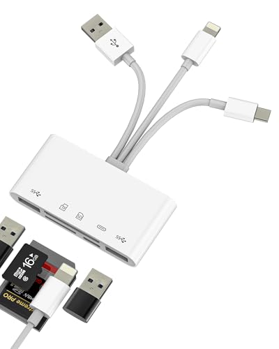 USB C Lightning USB Adapter 5in1 SD Micro SD Card Reader USB 3.0 Charger Ports for iPhone16 15 Memory Stick Converter compatible for Samsung Galaxy for iPad Pro MacBook Camera Storage Hub Accessories