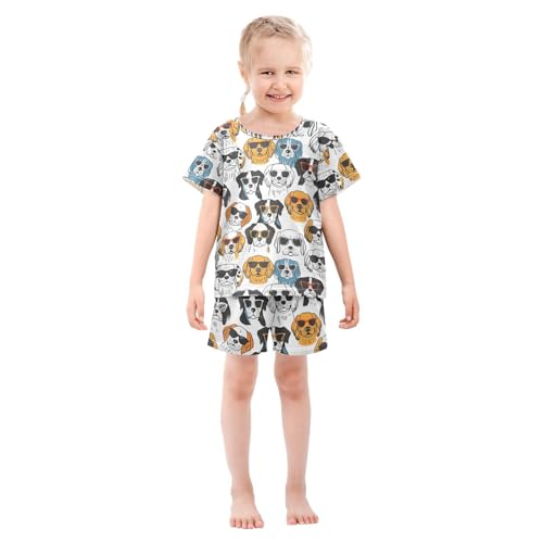 ALAZA Cute Pug Dog with Sunglasses Pajamas Set Short Sleeve Cotton Sleepwear Summer Pjs 2 Piece 5-14Y3