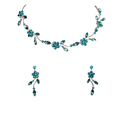 Image of Faship Gorgeous Rhinestone Crystal Floral Necklace Earrings Set