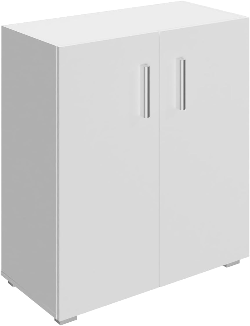 CASARIA® Vela Bookshelf Cabinet with 2 Doors | 77x60x30cm | Height Adjustable Shelf | Modern Side Storage Unit | 2 Compartments Wooden Boockcase Book Study Hallway Office Multi Purpose White
