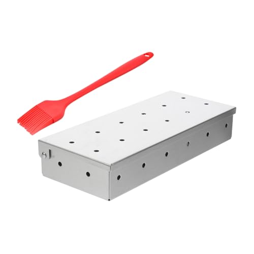 Kisangel Caja Ahumadora Para Barbacoa Al Aire Libre Cepillo De Silicona, Acero Inoxidable, Set 2 Piezas Para Ahumar Carne y Verduras, Accesorio Parrilla Resistente y Fácil De Limpiar