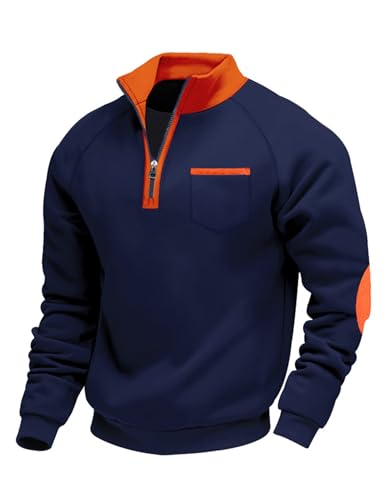 Image of Volemo Mens Sweatshirts Quarter Zip Jumper with Pocket, Warm Fleece Long Sleeve Casual Pullover for Hiking Wear Navy M