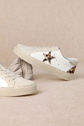 Image of Mi.iM Gaby Rubber Sole Lace-up Snake Print Suede Star Sneakers (Beige (Leopard Star), US Footwear Size System, Adult, Women, Numeric, Medium, 9)