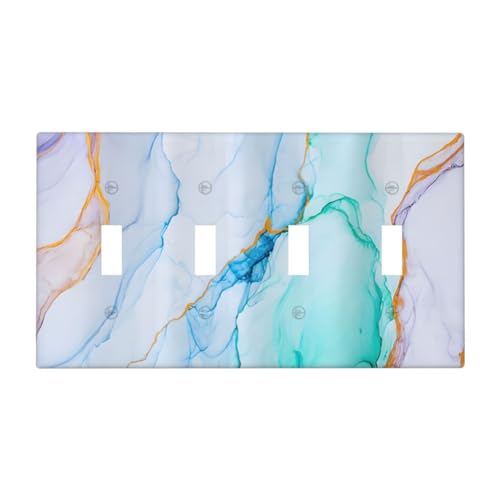 Decorative Light Switch Plate Covers Modern Ink Blue Green Marble Texure 4 Gang Light Switch Cover Plate Quad Toggle Wall Plate Switch Plate Cover for Kitchen Bathroom Home Decor