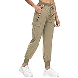 Women's Cargo Joggers Hiking Pants Lightweight Quick Dry with Zipper Pockets High Waist Athletic Travel Khaki