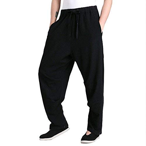 JKGHK Pantalons Arts Martiaux Homme Kung Fu Lin Pantalons Pantalons De Costume Tang,Noir,XXL Cover