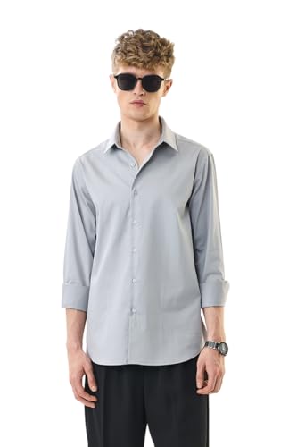Image of SNITCH Men Formal Shirt | Slim Fit Full Sleeve Classic Collar Solid Pattern | Premium Cotton Blend & Breathable Fabric for Office