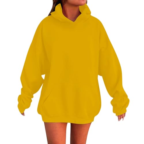 Kids Pullover Hoodies Plain Cute Hoodie Sweatshirts Oversized Thin Lightweight School Tops Clothes (Yellow, 11-12 Years)2