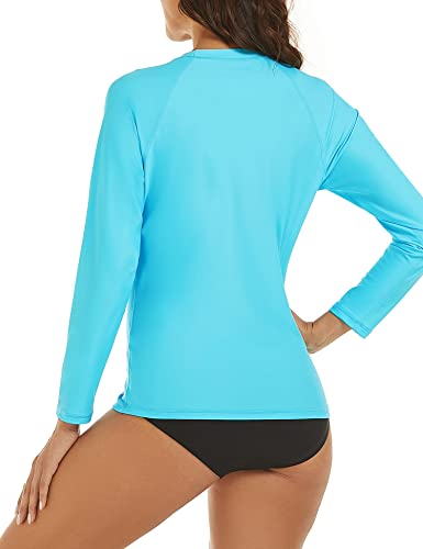 Tournesol Women's Plus Size Long Sleeve Rash Guard Swim Shirts Printed Swim Tee Upf Blue Swim Tops #TOP2