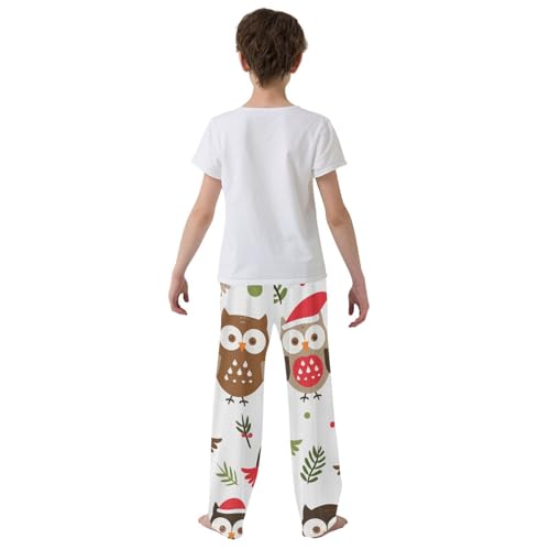 Owl Spruce Branch Boys Long Pants Soft Trousers Elastic Waist Kids Lounge Bottoms with Pockets S-XL3