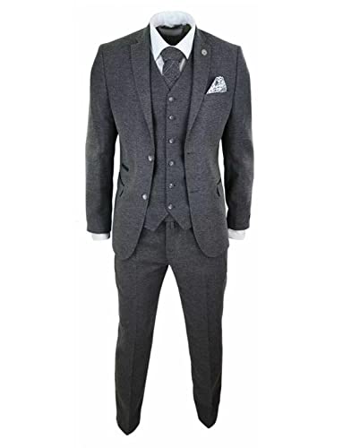 Costume deux boutons en tweed pour homme coupe confortable veste pantalon et gilet