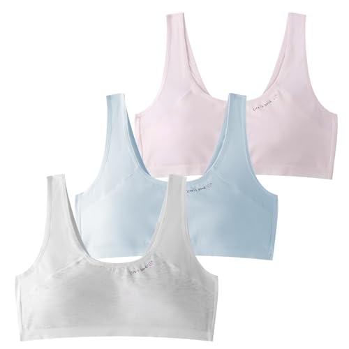 Ruby&Tang Training Bras for Girls 7-10 Seamless First Girls Bras 10-12 Years Old Sports Bras Breathable Comfort-Pack of 3