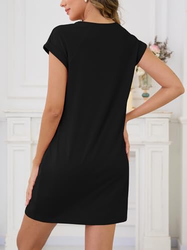 Image of UNCLECAT Womens T Shirt Midi Dresses Summer Cap Sleeve Crewneck Loose Fit Casual Dress with Pockets