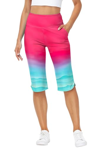 Image of AOBUTE Womens Swim Capris Pant Sun Protection High Waisted Swimming Leggings with Pockets (No Lining)
