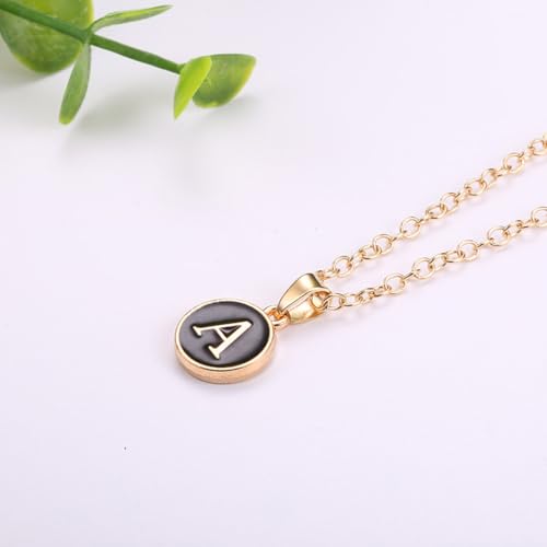 Image of Giftana Alphabet Locket with Chain, Black Enamel Letter A-Z Pendant Necklace for Woman and Girls, Personalized Initial Name Gold Plated Pendant Necklace Gift for Girlfriend, Sister