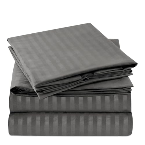 Recopilación de Sabanas King Size Walmart los 5 más buscados. 44 Blick Juego de Sabanas de Microfibra Ligera Supersuave Cepillada, sin Arrugas, 3000 Hilos, Diseño Rayado, Suave al Tacto, Facil de Lavar (Gris Obscuro, King Size)