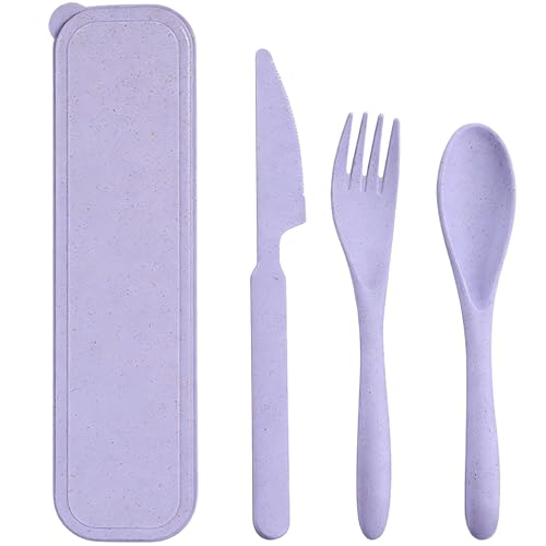 Image of Reusable Cutlery Set with Case, Portable Plastic Travel Knife Fork Spoon