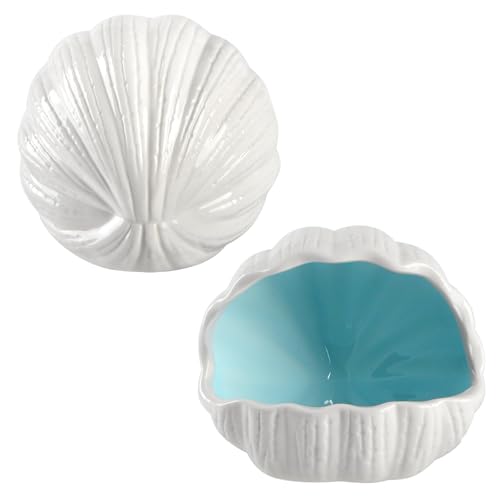 Image of Ceramic Shell Cave with 50 Pearls - Betta Fish & Shrimp Tank Decorative Hideout(Blue + 50PCS Pearl)