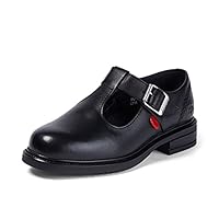 Kickers Girl's Lach T-Bar Leather School Shoes | Elegant T-Bar Style | Everyday Comfort Fit, Cushioned for All-Day Wear, Black, 1 UK Child