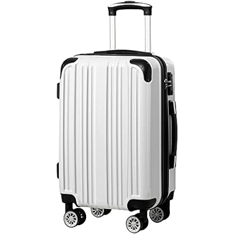 Coolife Luggage Expandable(only 28") Suitcase PC+ABS Spinner 20in 24in 28in Carry on (white grid new, S(20in)_carry on) Cover