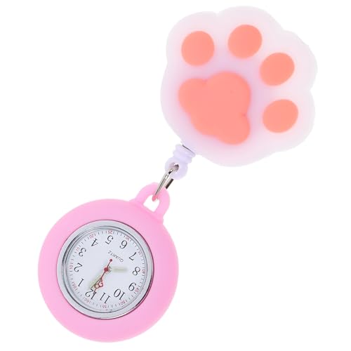 iplusmile ナースクリップオン懐中時計 伸縮リール付き 蓄光文字盤 猫の爪デザイン 医療従事者用実用ポケットウォッチ 学生試験対応