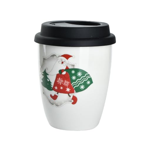 CIYODO Taza De Navidad De Cerámica Sin Asa Con Tapa De Silicona Moderna Para Beber Para Navidad