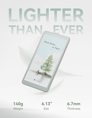 Image of V|Woods AiPaper eReader Reader 6.13 inch World's lightest 6.13'' Carta 1300 E-Ink Eink Reader : 4GM RAM and 128GB Storage : Adjustable Light