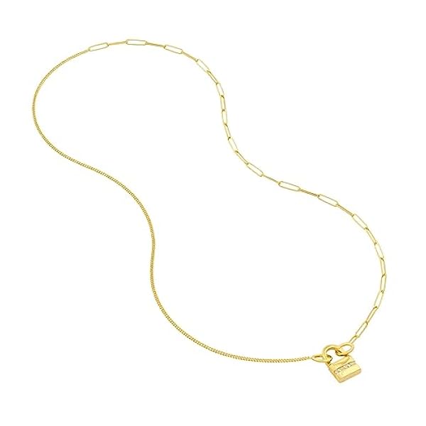 14 karat gult guld halv en halv annan pappersklämma pansarkedja delat halsband smycken gåvor för kvinnor – 51 centimeter, Metall