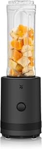 WMF Küchenminis Smoothie-to-go, Mini Standmixer mit zwei Mix-/Trinkbehältern 0, 6l, Mixer Hochleistungsmixer 300 W, edelstahl matt, schwarz