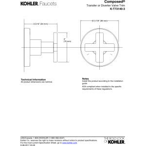 Grifo para ducha eléctrica KOHLER K-T73140-3-TT, trim de válvula de transferencia con mango en cruz, acabado titanio, válvula no incluida miniatura 3