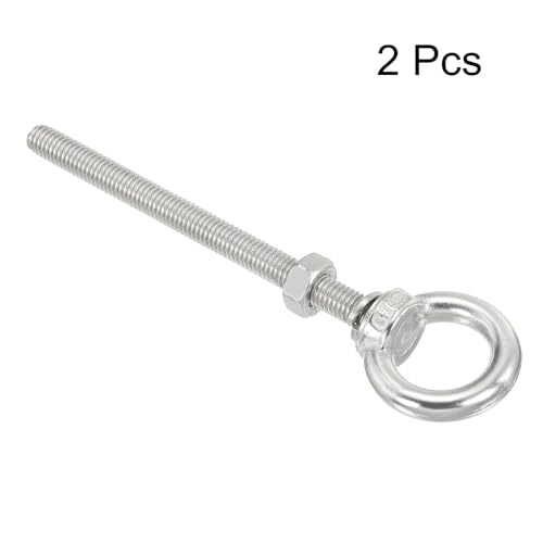 Image of uxcell M8*100 5 /16 inchx3.94 inch Stainless Steel Eye Bolts Threaded Screw Eyebolt Shoulder Ring with Nuts Washers for Lifting Hanging, 2 Set