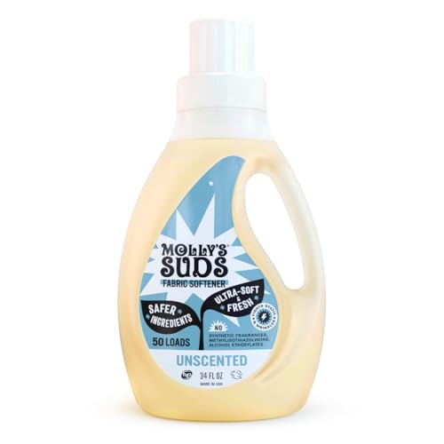 Image of Molly’s Suds Fabric Softener Liquid for Sensitive Skin | Vinegar-Powered, Infused with Essential Oils | Fights Static, Reduces Wrinkles, Deodorizes | Unscented, 50 Loads