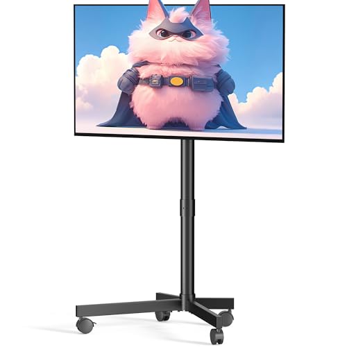 Mobile TV Cart Rolling TV Stand for 23-60 Inch LCD LED OLED Flat Curved Screens up to 88 lbs, Height Adjustable Portable TV Cart with Locking Wheels, Outdoor TV Stand Mount, Max VESA 400x400mm, Black