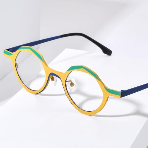 Image of FONEX Colorful Pure Titanium Glasses Frame Women Retro Round Eyeglasses