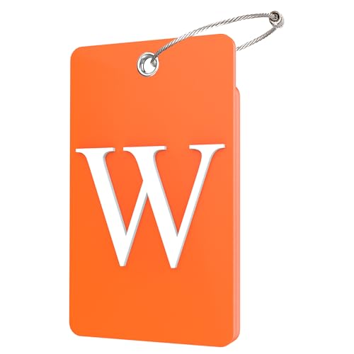 Gostwo 2 Pack Luggage Tags for Suitcases, 26 Initial Letter Travel Luggage Baggage Identification Labels ID Tag Fully Bendable Tags with Stainless Steel Loop (Orange) (Letter W)