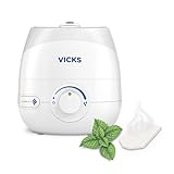 Vicks Mini Cool Mist Humidificateur d’air à ultrasons, réservoir 1,8 L, pour les chambres, bureaux, chambres de bébé jusqu’à 15 m², silencieux, tablettes aux huiles essentielles incluses - VUL525
