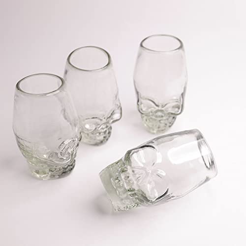 Houm Handmade Black Skull Shot Glasses - Set Of 4 | Handblown Crystal Clear Glassware For Whiskey, Tequila, And Parties #TOP7