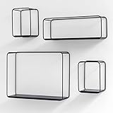 Kazai. Wandregal-Set -Jona- | 4-Teiliges Hängeregal aus Metall und Echtholz-Veneer | Wanddeko und Ablage für Bad, Wohnzimmer, Küche, Schlafzimmer und mehr | Schwarz matt