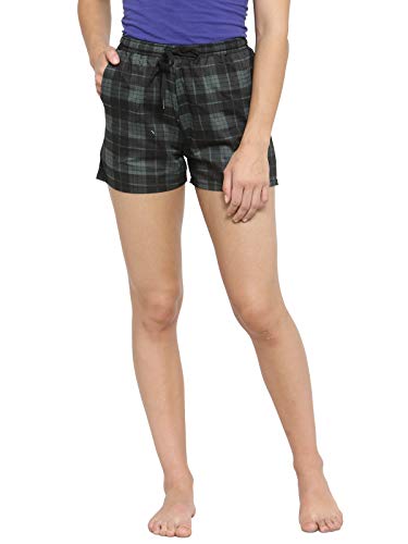 Image of Claura Cotton Checked Printed Lounge Shorts for Women