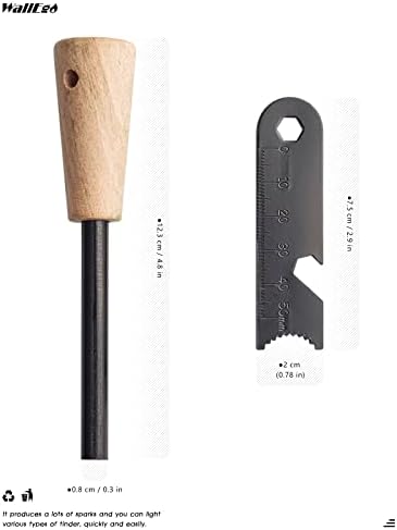 WallEgo Firesteel Fire Starter, Magnesium Survival Flint and Steel Kit, Flint Striker Multi Tool & Chunky Wooden Handle 10000 Strikes Outdoor Emergency Survival Tool for Travelling Camping Hiking