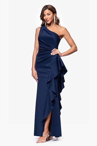Xscape Women's One-Shoulder Gown with Cascading Ruffle Detail and Ruched Waist2